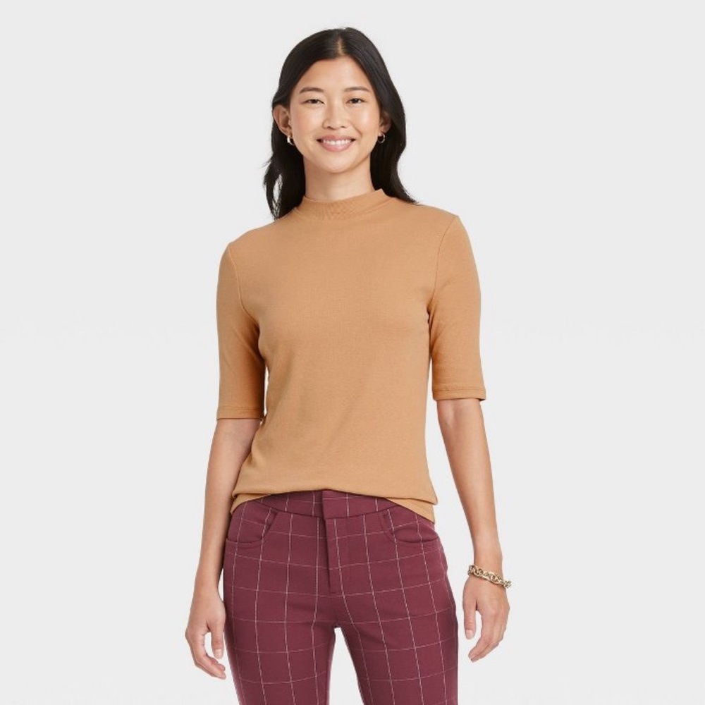 A New Day Mock Neck Top - Tan